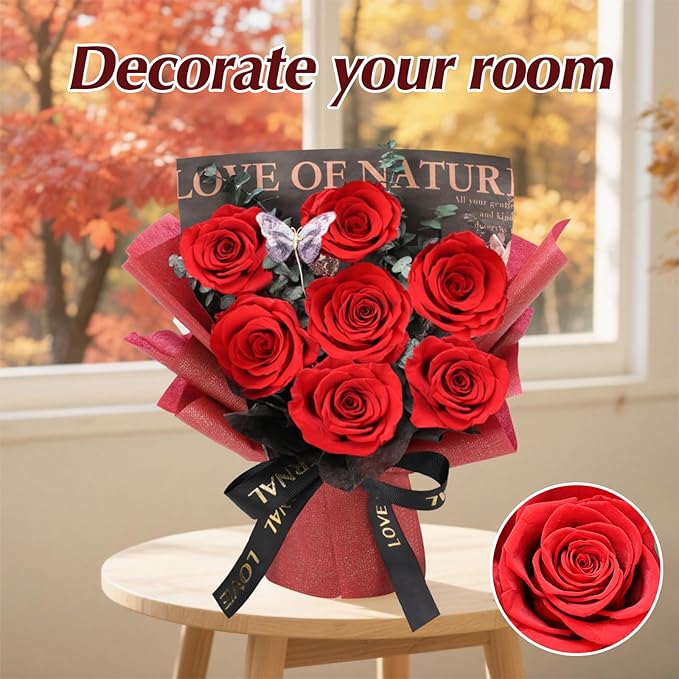 Casaido Preserved Flowers for Delivery, 7 Red Roses Bouquet, Birthday Gifts for Women, Christmas Rose Gifts for Mom Wife Girlfriend, Forever Real Flowers for Valentines Day Anniversary