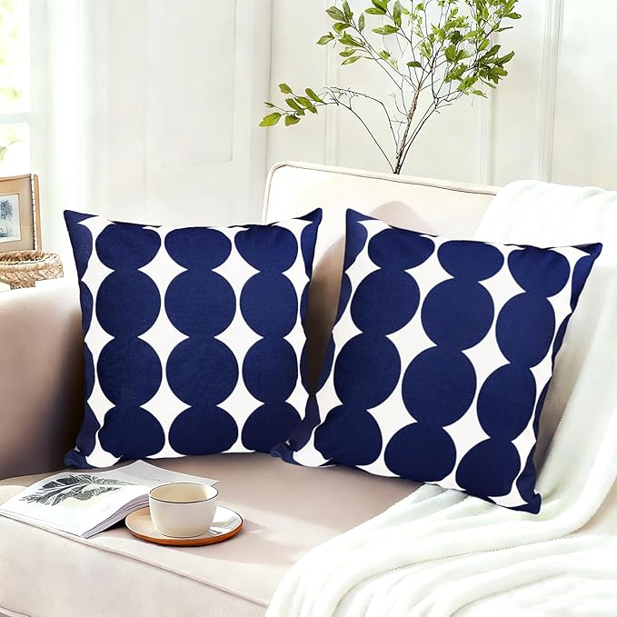 Decorative Throw Pillow Covers Set of 2 Blue Fashion Polka dot Pillow Covers 18x18 Inch Throw Pillow Cover Linen Pillowcase Farmhouse Outdoor Pillow Covers for Couch Sofa Living Room