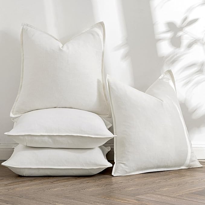MIULEE Cream Linen Pillow Covers Pack of 4 Christmas Decorative Natural Solid Throw Pillow Covers Soft Accent Boho Farmhouse Couch Pillowcases Modern Home Decors for Living Room Bed Sofa 24x24 Inch