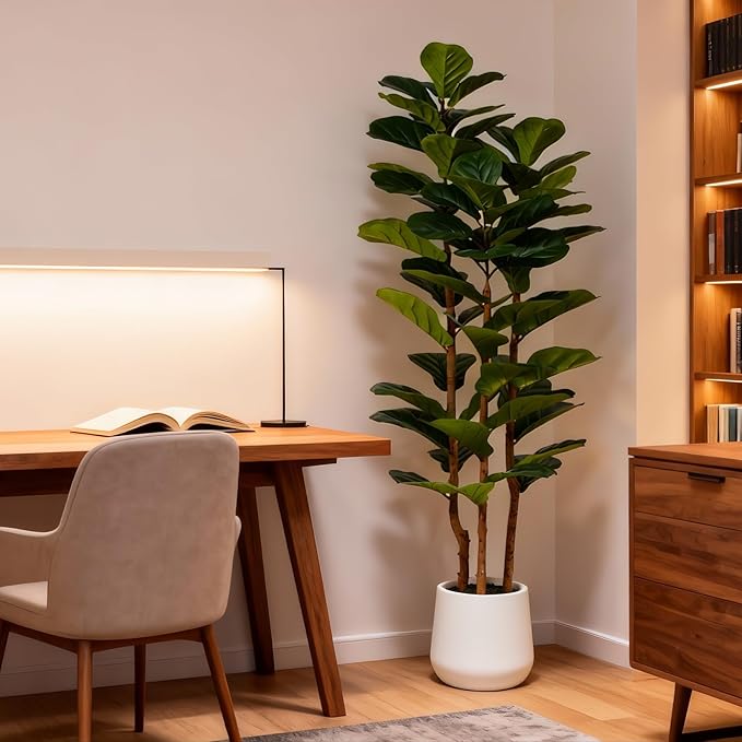 Artificial Tree with White Tall Planter - Artificial Plants Indoor,Faux Tree Fake Floor Plant in Pot for Home Office Living Room Decor Indoor (Lyrata 6ft)