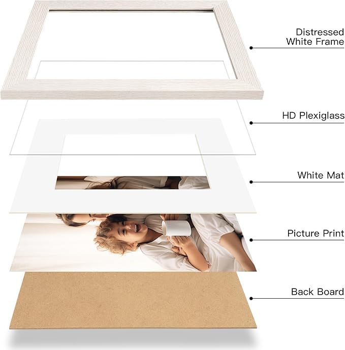 16x20 Picture Frame with Mat for 11x14 Set of 3, Distressed White Wood Grain 16x20 Frames for Horizontal & Vertical Wall Mounting (3 Pack,White)
