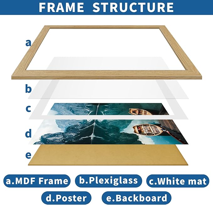 20x30 Frame Set of 2, Natural Oak Wood Style - Display 16x24 Picture with Mat or 20 x 30 Poster without Mat, Wall Mounting Horizontal and Vertical