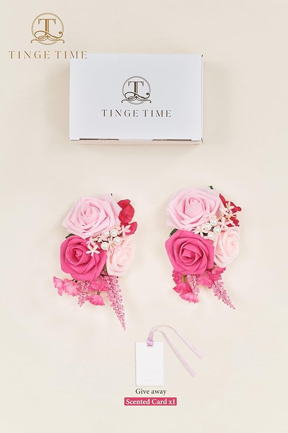 TINGE TIME Artificial Shoulder Corsages Flowers, Set of 2, Mother of The Bride Floral Corsage for Wedding Ceremony Anniversary Formal Dinner Party (Hot Pink)