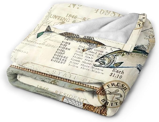 Tijuboni Fishing Throw Blanket Cabin Fishing Gifts for Men Boys Women Girls Adults Kids Soft Flannel Fleece Blanket for Couch Sofa Bed Home Decor 60"x80"
