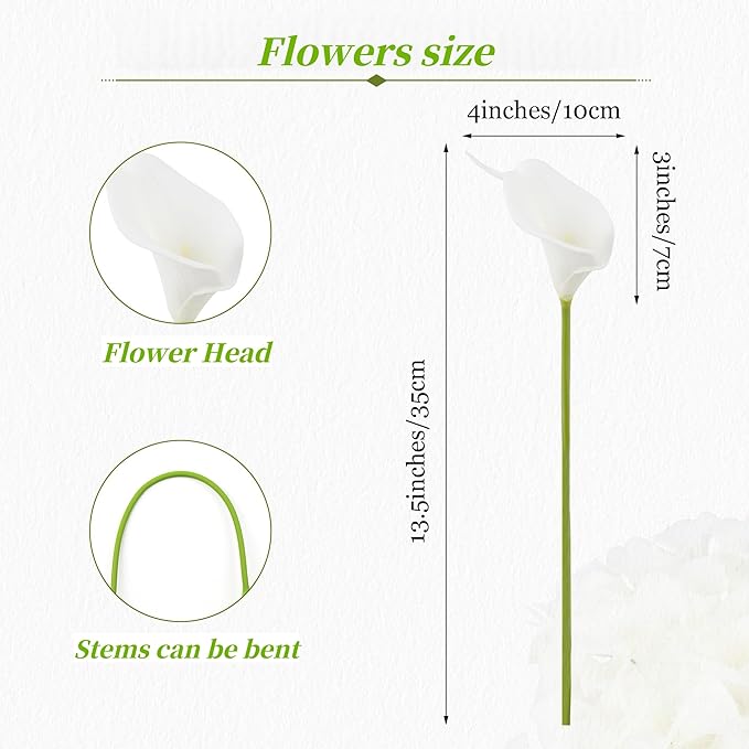 Artificial Flowers-6PCS Realistic Calla Lily Artificial Flowers - 13.5" Latex Real Touch Faux Lilies for Wedding Bouquets, UV Resistant Outdoor Decor & Home Centerpieces (Pure-White)