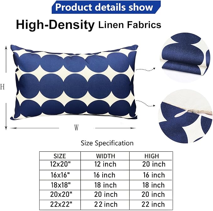 Decorative Throw Pillow Covers Set of 2 Blue Fashion Polka dot Pillow Covers 12x20 Inch Throw Pillow Cover Linen Pillowcase Farmhouse Outdoor Pillow Covers for Couch Sofa Living Room