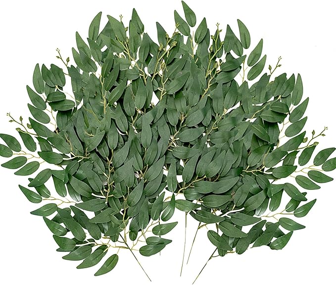 24Pcs Artificial Italian Ruscus Greenery Stems,Silk Greenery Plants Spray Faux Green Leaf Garland Branches Hanging Green Spray Decoration for DIY Wedding Arch, Bouquet,Home Decor