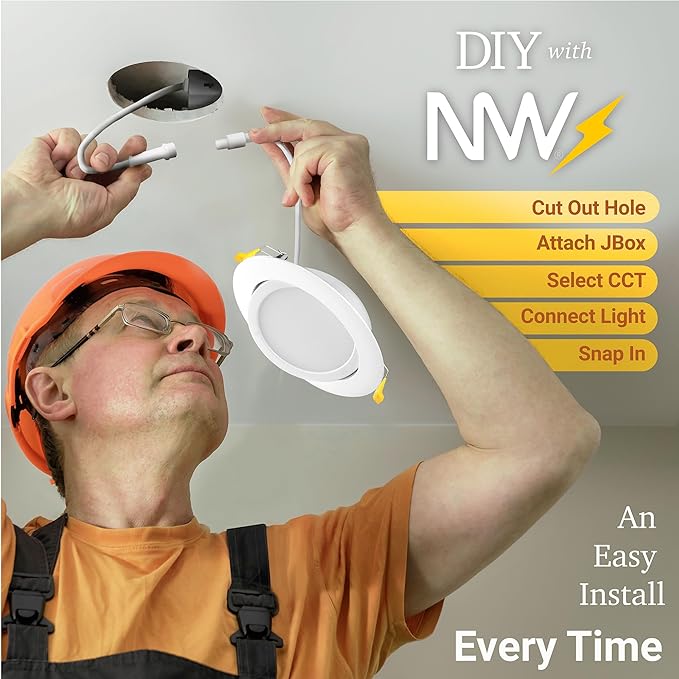 NUWATT 12 Pack 6 inch Gimbal LED Recessed Light Canless Wafer Lights, 5CCT 2700K/3000K/3500K/4000K/5000K, Dimmable 1050LM 12W, Adjustable LED Eyeball Light Angled Recessed Lighting, Metal Junction Box