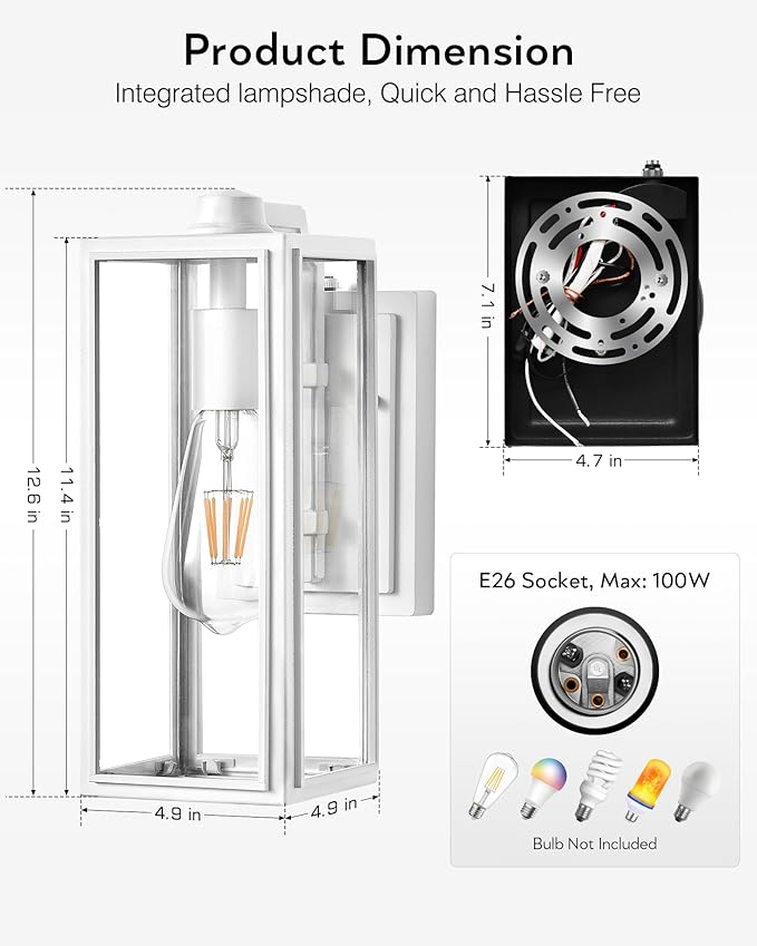 VIANIS White Outdoor Lighting Fixtures, Dusk to Dawn Outdoor Lighting, Exterior Light Fixture Wall Mount for House, Anti-Rust Aluminium Porch Lights Outdoor for Patio, Entryway