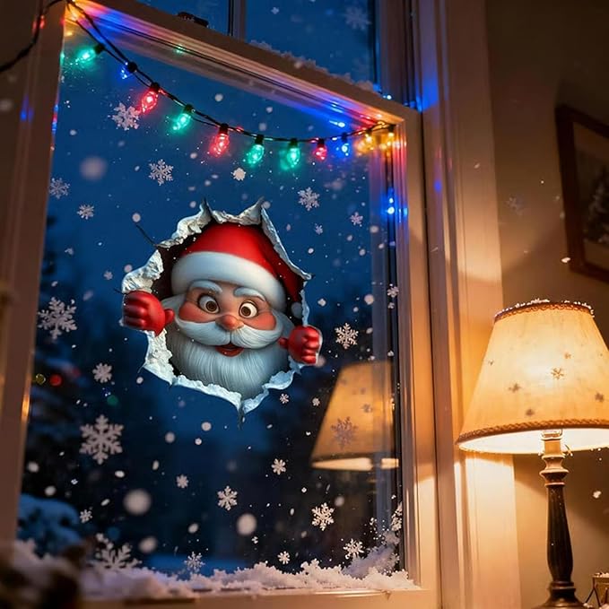 Christmas Creative Wall Sticker, 6 Pack 3D Santa Claus Christmas Wall Stickers, Funny Broken Wall Design Holiday Decals, Removable Peel & Stick Reusable for Door, Window & Refrigerator Decor (D, 1Pcs)