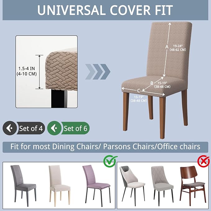 Chair Covers for Dining Room Set of 4, Washable Parson Chairs Slipcover Kitchen Seat Protector for Home, Party, Hotel, Banquet (Starlink Khaki)
