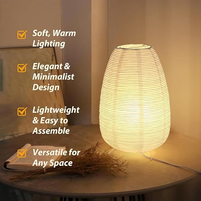 Rice Paper Lamp for Desk, Japanese Paper Table Lamp with 3 Color, Wabi-Sabi Style Bedside Lantern Lamps for Living Room/Bedroom/Bedside Night Light(Bulb Included)