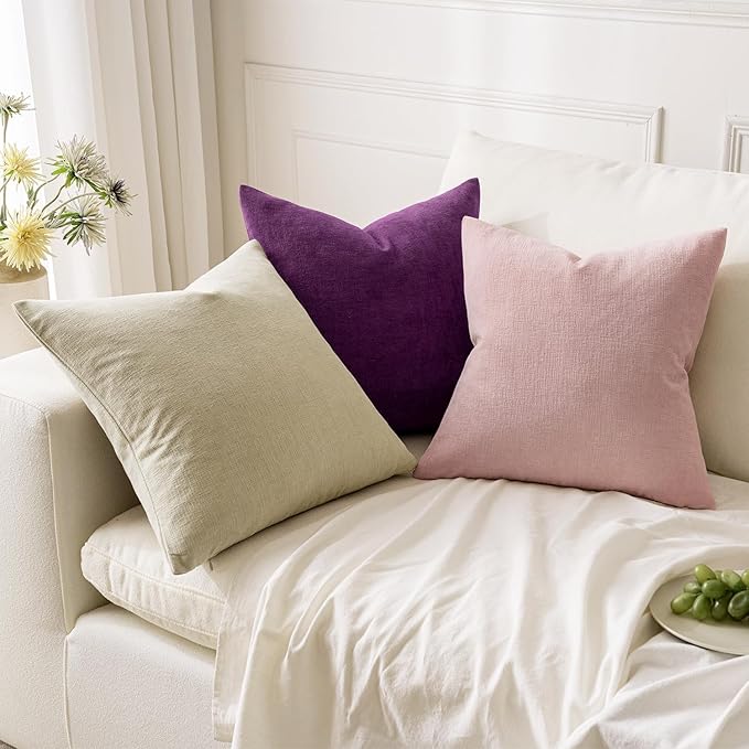 MIULEE Pink Couch Pillow Covers 18x18 Inch, Set of 2 Soft Spring Chenille Decorative Square Throw Pillow Covers Farmhouse for Sofa Living Room Bed