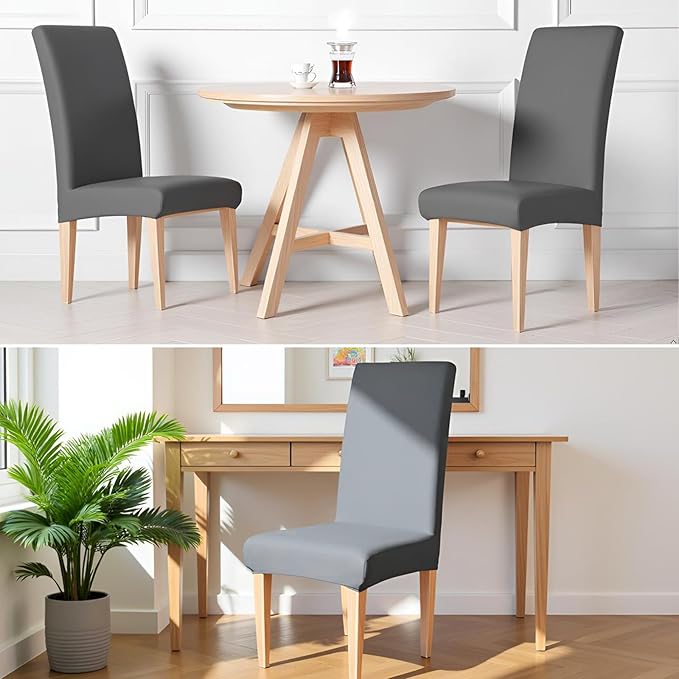 Dioxide High Stretch Chair Covers for Dining Chairs, Removable Washable Dining Chair Covers Set of 6, Soft Seat Covers Chairs Protectors for Home Kitchen Party Hotel Restaurant Banquet, Grey