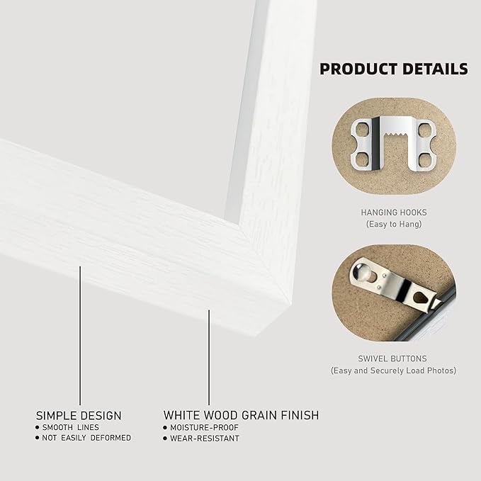 6x6 White Picture Frames set of 3, Made of Wooden and Real Glass Square Photo frame - Displays 4x4 Picture With Mat or 6 x 6 Without Mat, Desktop & Wall Collage Frame set