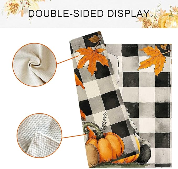 Double Side Set of 4 Gnome Fall Placemats Seasonal Autumn Maple Leaves Buffalo Plaid Table Mats for Indoor Outdoor Home Party Dining Decor Farmhouse Burlap Table Mats 12x18 Inch #WP014