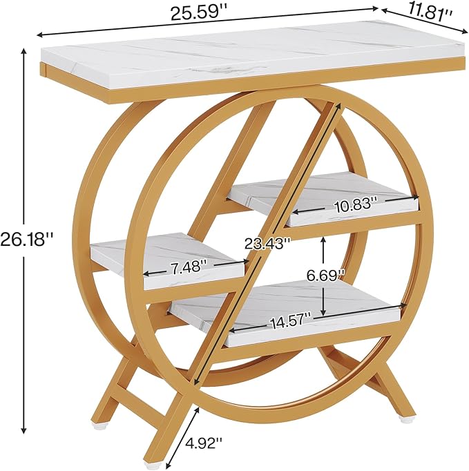 Tribesigns End Table Set of 2, Modern Faux Marble Side Table for Living Room, 3 Tier Narrow Sofa Side Table with Storage and Metal Frame, Nightstand and Bedside Table for Bedroom, Gold & White