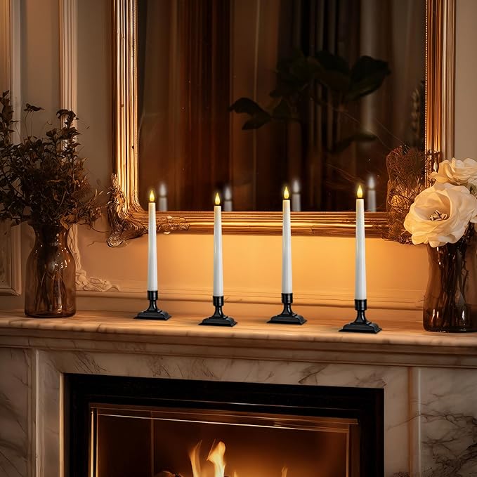 Homemory Wax Window Candles with Remote Timer Dimmer, Battery Operated Candlesticks with Holders, Christmas LED Candlesticks for Window Home Part Decor, 6 Pcs White