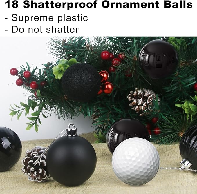 Black 1.6" Small Christmas Balls Christmas Tree Decoration Ornaments Shatterproof Hanging Balls for Birthday Halloween Holiday Wedding Decorations Set of 18pcs