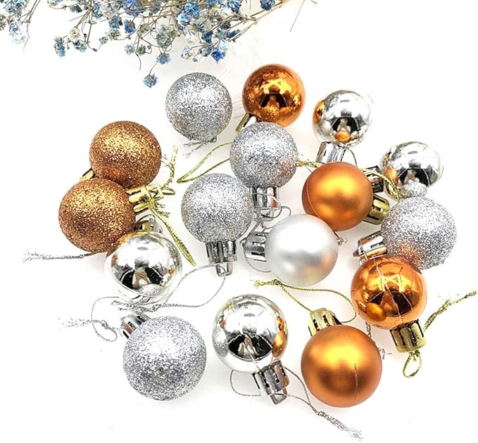 ALIMITOPIA 24pcs Christmas Ball Baubles 1.2 inches Shatterproof Plastic Hanging Balls Pendant for Tiny Xmas Tree Decoration (Tiny Size;Brown)
