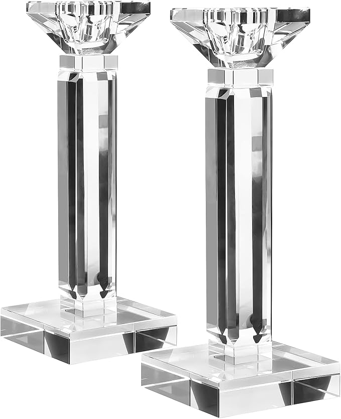 kitCom Crystal Candle Holders Set of 2, 8.27" Tall Crystal Candlestick Holders, Candlestick Holders Taper Candle Holders for Table Wedding Housewarming Gifts Decor