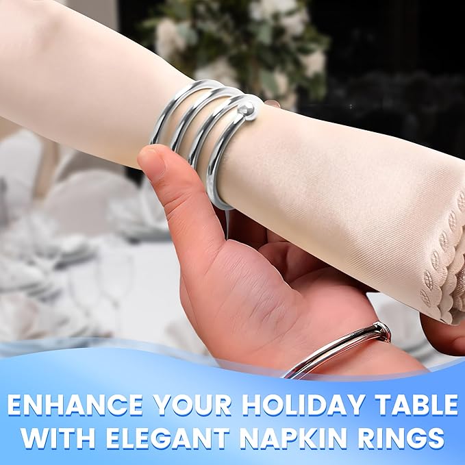 Silver Napkin Rings Set of 8 – Elegant Valentine Napkin Ring Holders, Sturdy Metal Holiday Table Decor for Weddings, Parties & Family Dinners, Great Kitchen Gifts Idea for Hosts & Seasonal Holidays