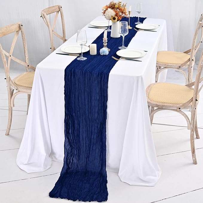 12 Pack Royal Blue Cheesecloth Table Runner,10FT Gauze Boho Cheesecloth Table Runners 20x120inch Rustic Cheese Cloth Table Runner for Wedding Party Bridal Shower