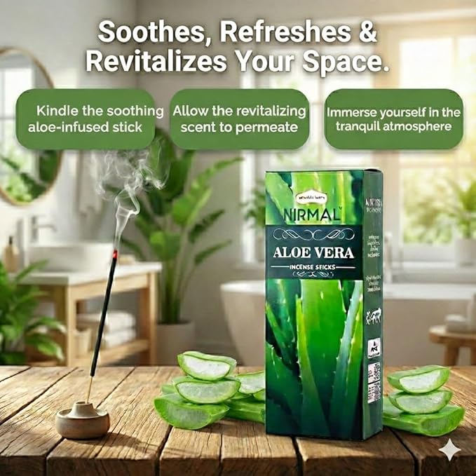 Shubhkart Nirmal Aloe Vera Incense Sticks, Pack of 6 (120 Sticks). Fresh, Clean & Soothing Scent. Perfect for Stress Relief, Relaxation, Yoga & Refreshing Home Fragrance