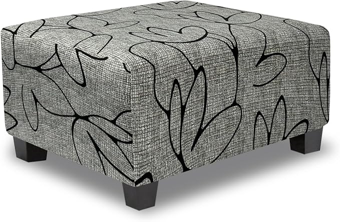 Ottoman Cover Rectangle Printed,Stretch Slipcover for Rectangular Footstool,Soft Fabric with Non-Slip Elastic Bottom,Furniture Protector for Living Room or Bedroom,X-Large,Lotus