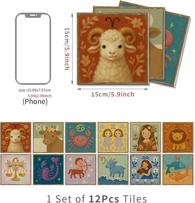 5.9x5.9 Inch Backsplash Stickers, Peel and Stick 12 Tiles, Removable Waterproof for Kitchen Wall, Festive Decoration
