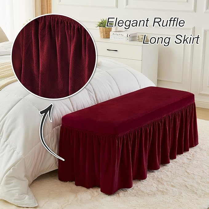 NICEEC Spandex Stretch Dining Bench Cover with Skirt Removable Bench Slipcover Rectangle Washable Bench Cushion Covers for Dining Room Living Room Bedroom Kitchen(Red)