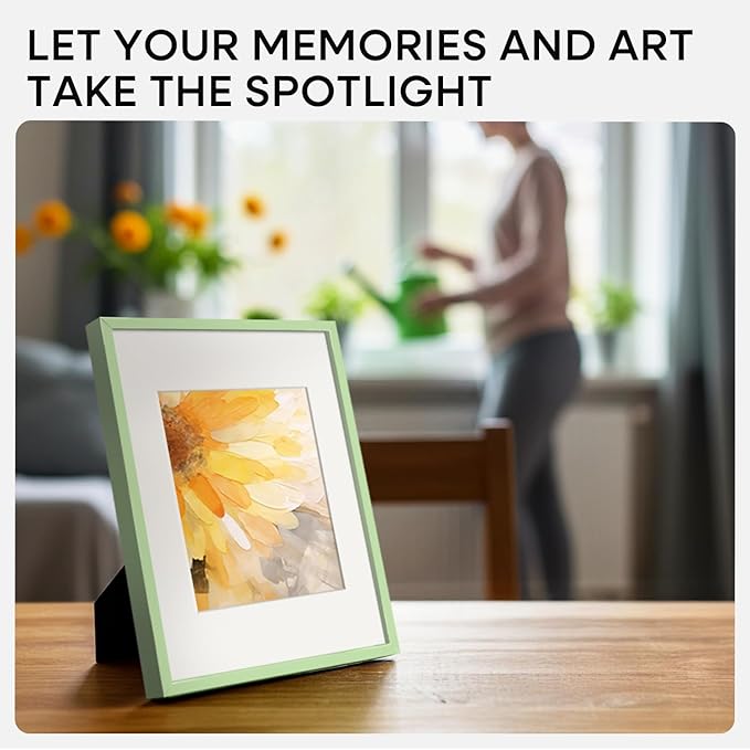 Homeforia 8x12 Picture Frame Sage Green, High End Metal 8 x 12 Poster Frames with Mat 6 by 8 Photo, 12x8 Frame Matted to 6x8 inch Art, 8by12 Wall or Tabletop Frames, Tempered Glass, Wall Kit, Set of 2