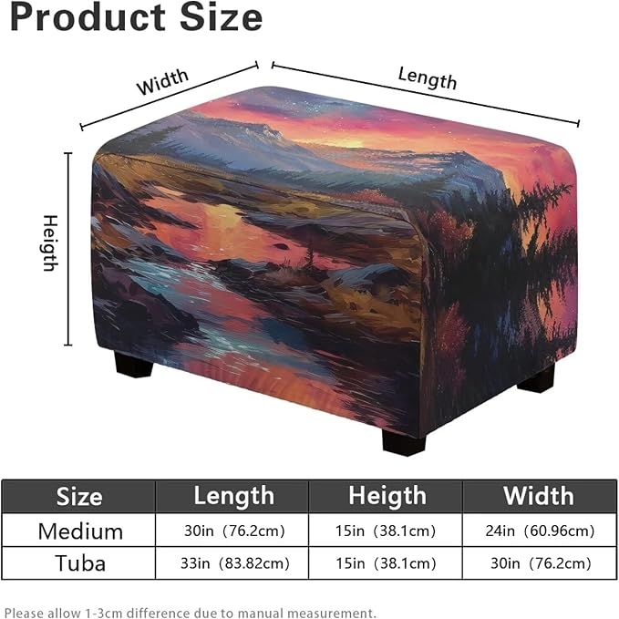 Mountain Oil Painting Ultra Soft Stretch Ottoman Cover Rectangular Ottoman Slipcover with Nonslip Elastic Band Foldable Portable Footrest Stool Cover for Travel Office Home Decor