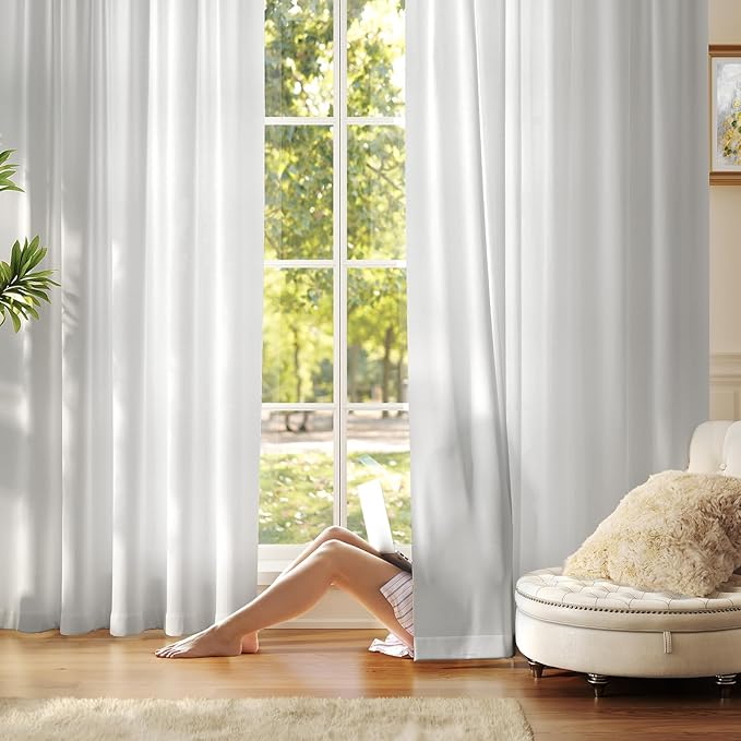 Anmao Non-See-Through Privacy Semi Sheer Curtains for Living Room 54 Inch Length 2 Panels Set, Light Filtering That Let Light in Rod Pocket Window Drapes for Bedroom, 52W x 54L, Light Grey