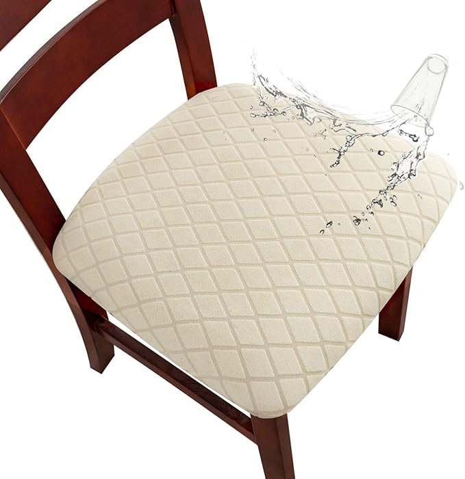 Genina Waterproof Seat Covers for Dining Room Chairs, Stretch Chair Covers Removable Washable Dinning Room Kitchen Chair Seat Cushion Slipcovers (Argyle-Beige, 6 PCS)