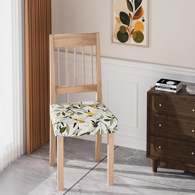 Stretch Dining Chair Seat Covers Set of 4,Dining Chair Slipcovers, Floral Printed Chair Covers,Soft Fabric Washable Upholstered Chair Seat Protector, No Rear Covers for Home Kitchen Dining Room