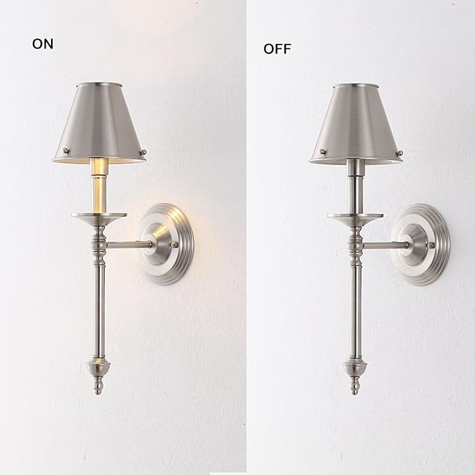 Brushed Nickel Wall Sconce Modern Bathroom Wall Lighting Vanity Light Fixtures with Metal Lampshade Industrial Mid Century Wall Mount Lights for Living Room Bedroom Stairs Corridor Mirror