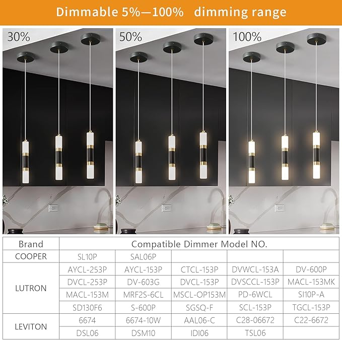 Modern Kitchen Island Light Fixture Dimmable LED Black Mini Pendant Light Bedroom Bedside Table Black Gold Small Pendant Lighting (3-Pack)