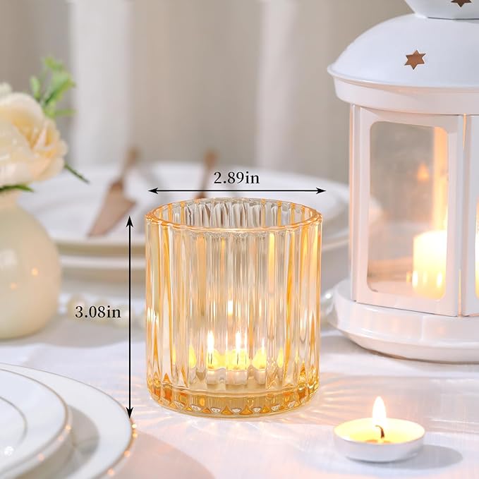 Gold Large Votive Candle Holder Set of 8, Tea Lights Candle Holders for Wedding Table Centerpieces, Boho Decor, Home Dinner Birthday Party Decor, Bridal Shower and Holiday Decorations
