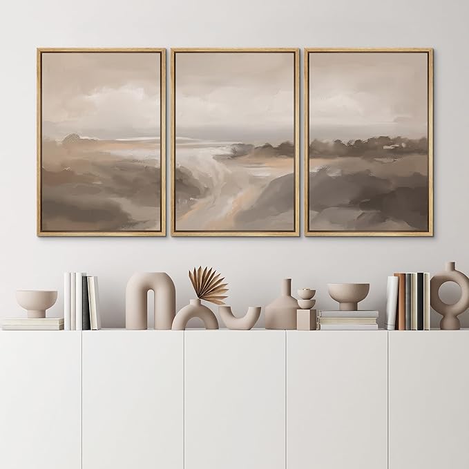 MUDECOR Framed Canvas Print Wall Art Serene Landscape Neutral Coastal Illustrations Realism Decorative for Living Room, Bedroom, Office - 24"x36"x3 Natural