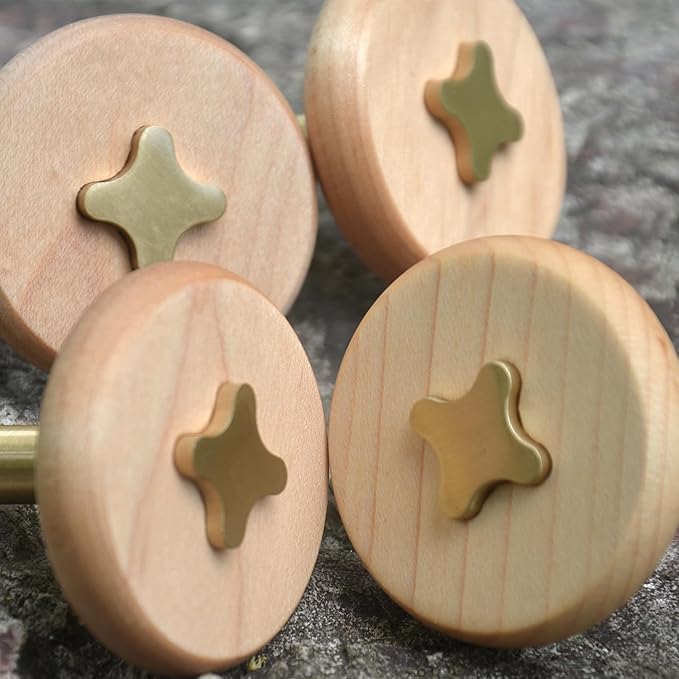 TECI Solid Brass & Maple/Mahogany Wall Hooks 2 Pack - Decorative Heavy Duty Coat Hooks with Vintage Cross Screw Design for Entryway, Bathroom, Luxury Spaces TC008F