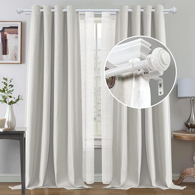 H.VERSAILTEX Double Curtain Rods for Windows 16.2 to 137.4 Inches 3/4 inch Diameter Adjustable Decorative Telescoping Double Curtain Rod with Brackets Heavy Duty Splicing Double Curtain Rods, White