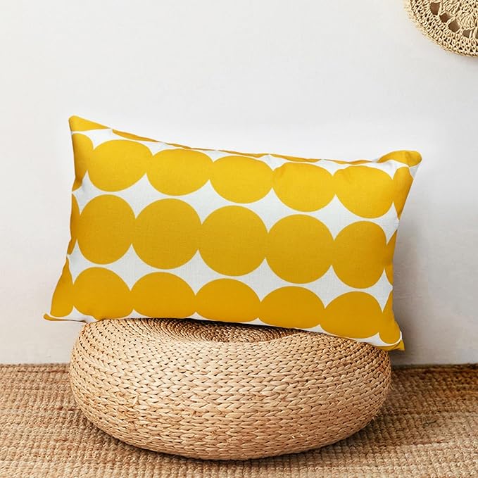 Decorative Throw Pillow Covers Set of 2 Chrome Yellow Fashion Polka dot Pillow Covers 12x20 Inch Throw Pillow Cover Linen Pillowcase Farmhouse Outdoor Pillow Covers for Couch Sofa Bedroom
