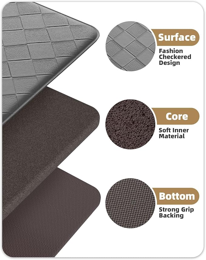 Color&Geometry Anti Fatigue Cushioned Kitchen Floor Mats,24"X87",Long Runner Rug Non Slip Waterproof,Memory Foam Padded Standing Mat for Front Sink,Grey