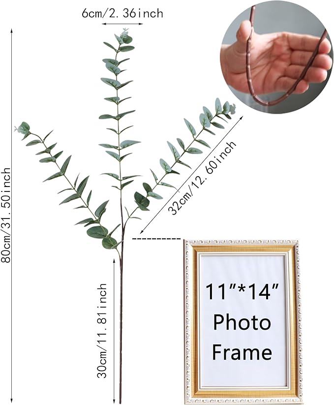 Forlaoers 4pcs 32" Tall Gray Green Artificial Eucalyptus Leaves Greenery Stems Fake Flowers Plants Branches for Vase Home Decor Indoor Arrangements Decoration