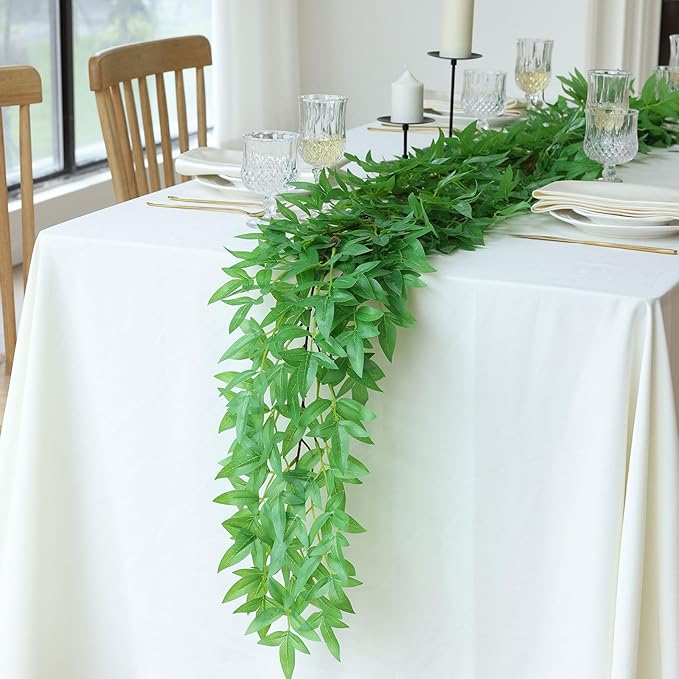 mizii 2 Strands Artificial Vines Nandina Garland 78" Fake Vine with Silk Green Leaves Faux Hanging Plants Greenery Decorations for Bedroom Table Centerpieces Wall Party Wedding Room Decor (Nandina)