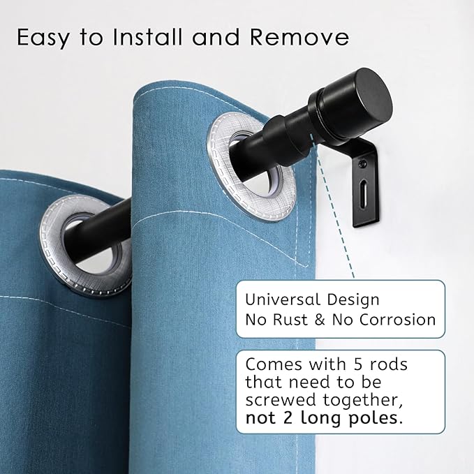 Curtain Rods for Windows 16 to 88 Inches Adjustable Length 1 Inch Diameter Window Curtain Rod with Aluminium Finials, Black (Pack of 2)