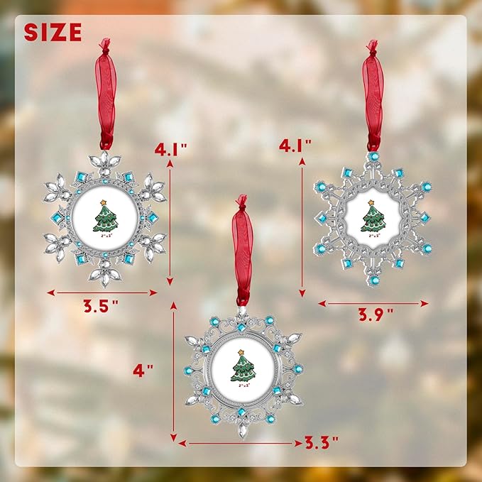 GUOER Christmas Tree Snowflake Picture Frame Ornaments Holiday Keepsake Gift Home Decor Christmas Decorations Xmas Gifts Pendant with 2" Photo Frame (Blue, 3 Pieces Set)