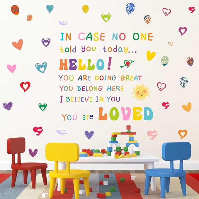 Colorful Inspirational Wall Decals,Motivational Sayings Wall Stickers,Multicolor Classroom Quotes Vinyl Decals,Balloons Sun Positive Phrases Sticker for Nursery Kids Room Bedroom Walls Decor
