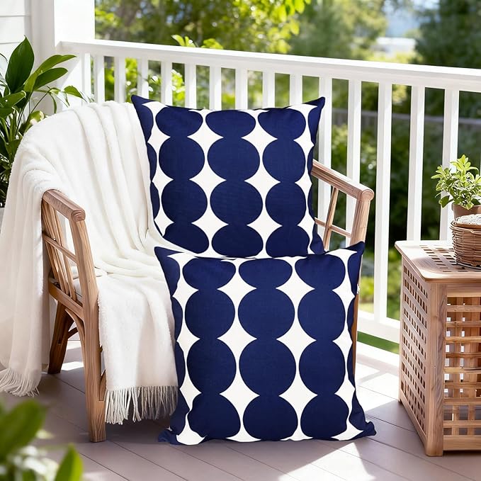 Decorative Throw Pillow Covers Set of 2 Blue Fashion Polka dot Pillow Covers 22x22 Inch Throw Pillow Cover Linen Pillowcase Farmhouse Outdoor Pillow Covers for Couch Sofa Living Room